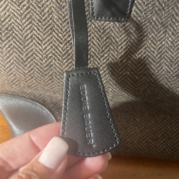 Eddie Bauer Wool Blend Leather Trim Brown/Black Chevron Purse - Picture 3 of 10